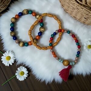 Boho Multicolour Beaded Stretch Bracelet Set of 3